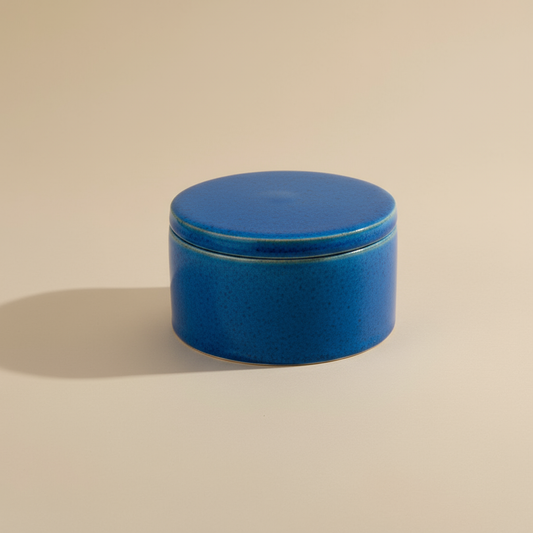 (agate-blue)
Agate blue round ceramic box urn made with ashes, a handcrafted cremation memorial keepsake by Ahava Memorials.