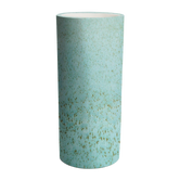 (copper)
A cylindrical ceramic vase with a greenish tint and textured surface.