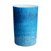 (agate blue)
A cylindrical ceramic vase with a blue and white speckled pattern.