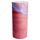 (sunstone red)
A narrow cylinder-shaped ceramic vase with a gradient of pink to red colors at the top and a beige base.